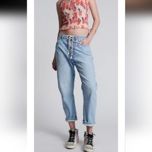 One Teaspoon Best Blue Laced Bandits Relaxed Jeans Women Size 26